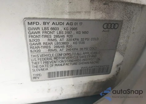 2017 Audi Q7 3.0T Premium from USA, damaged, VIN WA1LAAF77HD043723